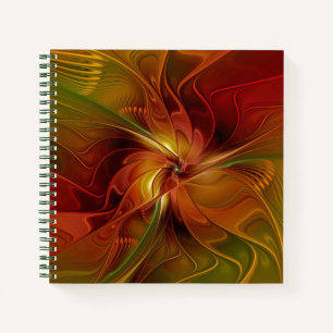 Carnet Abstrait Rouge Orange Brown Vert Fractal Art Flowe