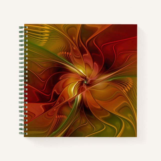 Carnet Abstrait Rouge Orange Brown Vert Fractal Art Flowe (Devant)