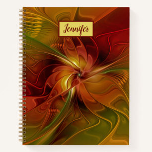 Carnet Abstrait Rouge Orange Vert Fractal Art Nom