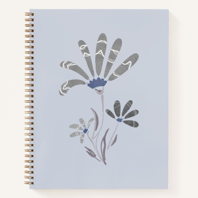 Carnet Abstraites Fleurs psychédéliques en niveaux de gri (Devant)