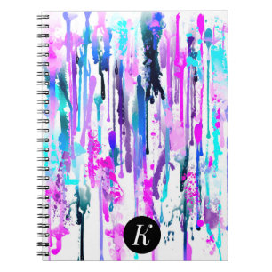 Carnet Abstraits gouttes d'aquarelle bleuTurquoiserose ph