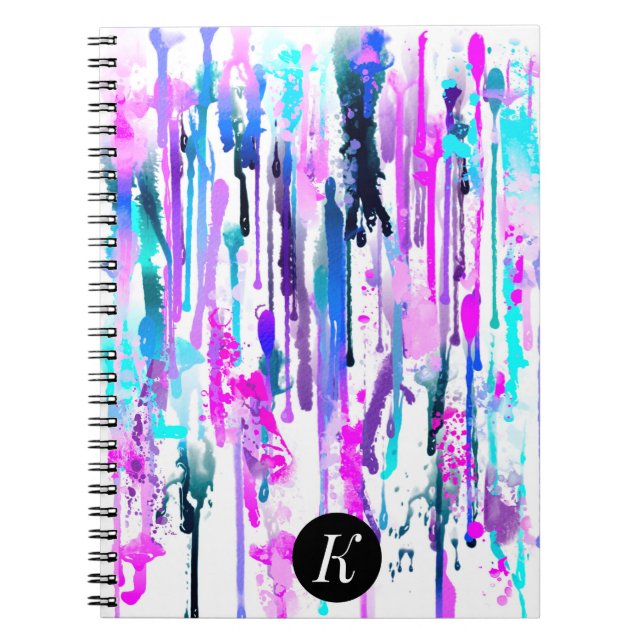 Carnet Abstraits gouttes d'aquarelle bleuTurquoiserose ph (Devant)