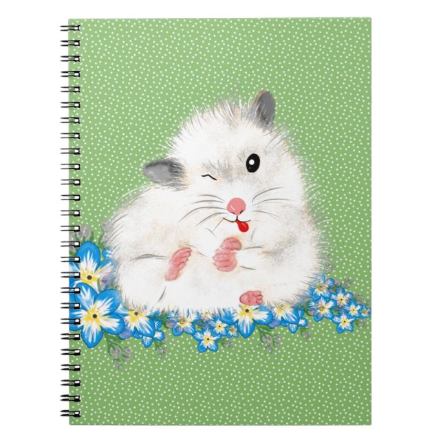 Carnet Accessoires hamster syrien blanc mignon, polka ver (Devant)