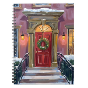 Carnet Accueil Chaleureux Couronne Rouge de Noël Peintu