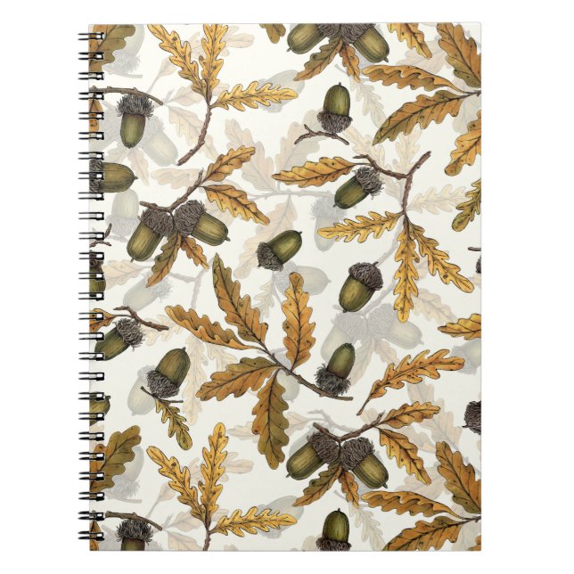 Carnet Acornes et feuilles de chêne sur blanc (Devant)