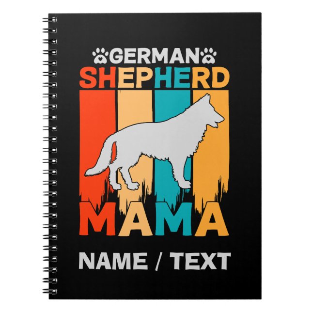 Carnet Add Name German Shepherd MAMA, Blue Brown on Black (Devant)