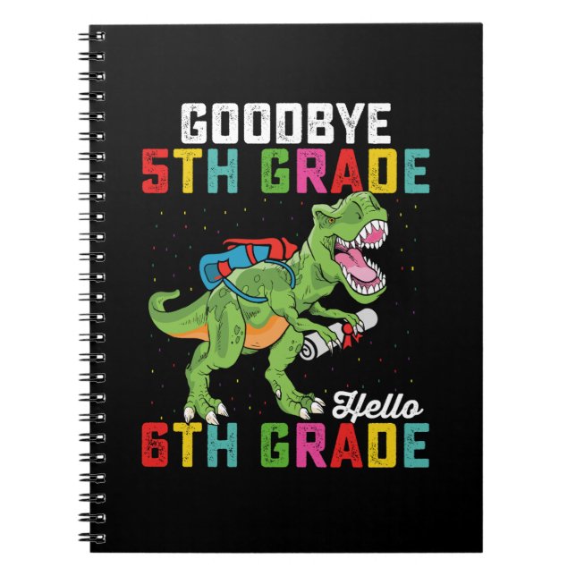 Carnet Adieu 5e année Bonjour 6e année T Rex Dinosaur (Devant)