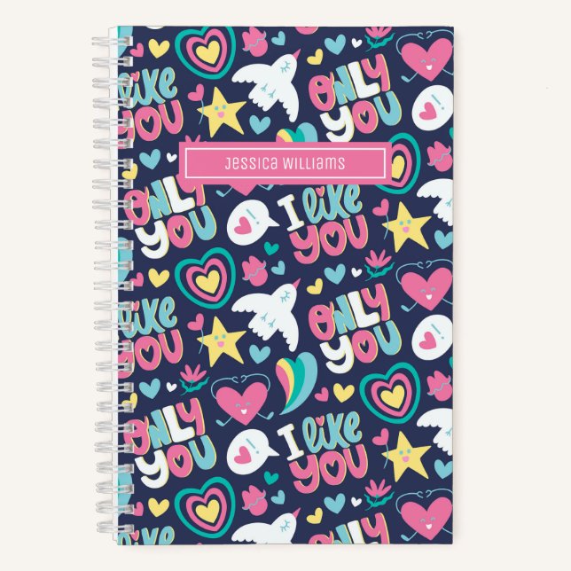 Carnet Ado rétro amour mignon Rainbow Motif coeur (Recto)