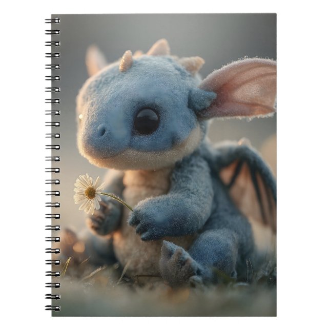 Carnet Adorable Baby Blue Dragon Holding a Daisy  (Devant)