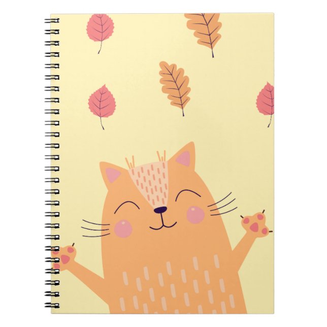 Carnet Adorable chat orange roux jouant dans les feuilles (Devant)