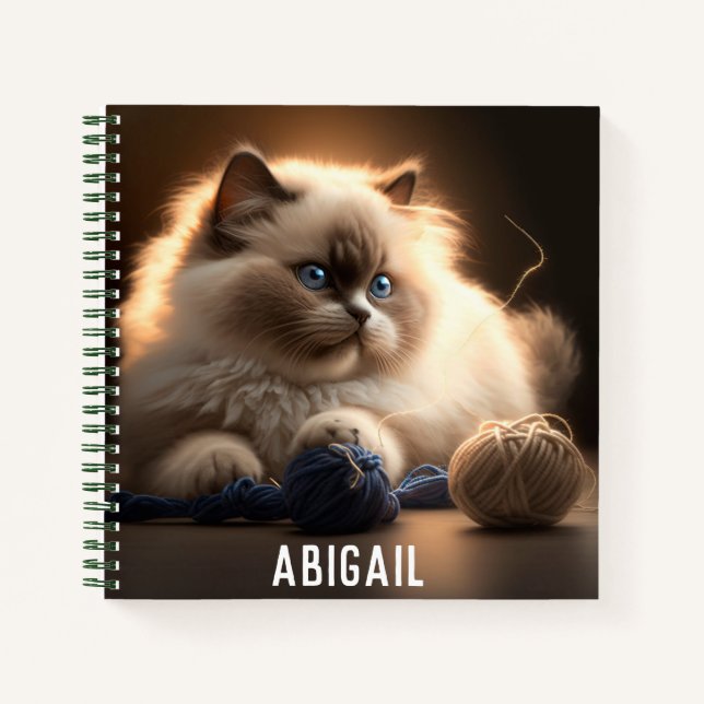 Carnet Adorable chat siamois avec boules de fils (Devant)