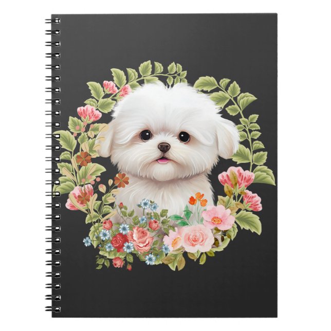 Carnet adorable chiot maltais en fleur, Amoureux des chie (Devant)