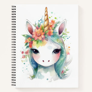 Carnet Adorable Cute Unicorn Avec Fleurs Portrait