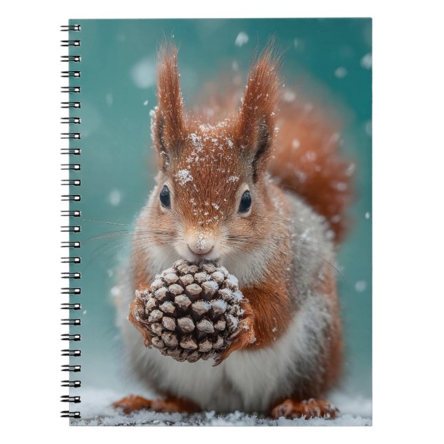 Carnet Adorable écureuil rouge dans la neige avec un Pine (Devant)