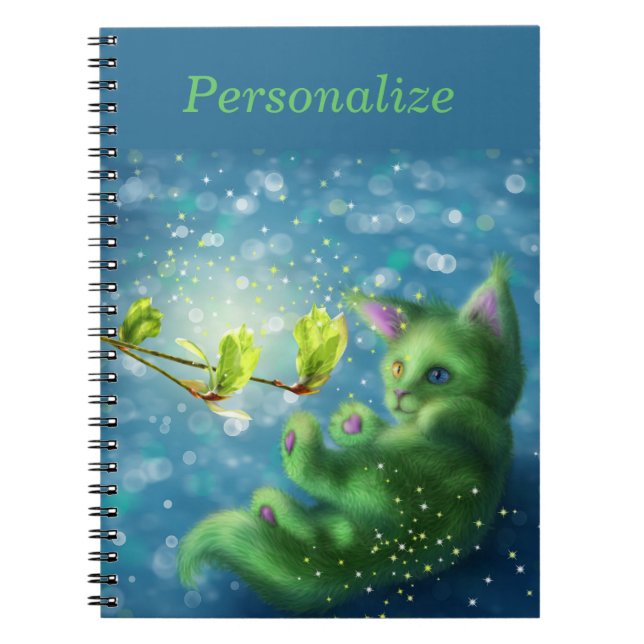 Carnet Adorable Enchanted Green Kitten Personnaliser (Devant)