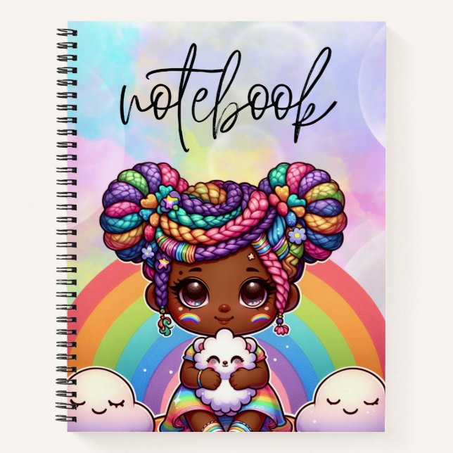 Carnet Adorable fille Chibi avec tresses arc-en-ciel (Devant)