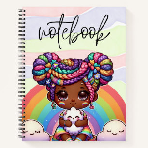 Carnet Adorable fille Chibi avec tresses arc-en-ciel