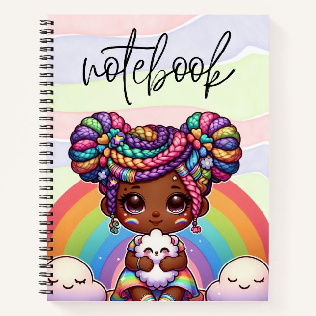 Carnet Adorable fille Chibi avec tresses arc-en-ciel (Devant)