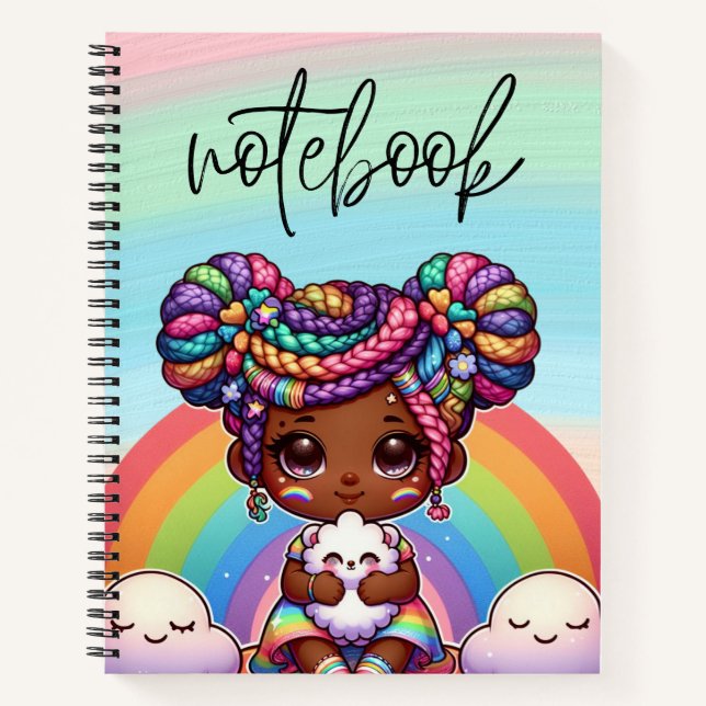 Carnet Adorable fille Chibi avec tresses arc-en-ciel (Devant)