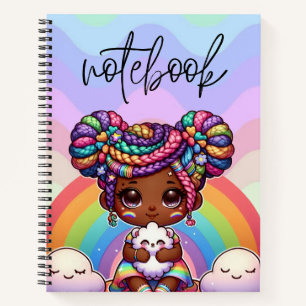 Carnet Adorable fille Chibi avec tresses arc-en-ciel