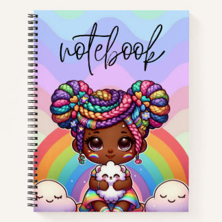Carnet Adorable fille Chibi avec tresses arc-en-ciel