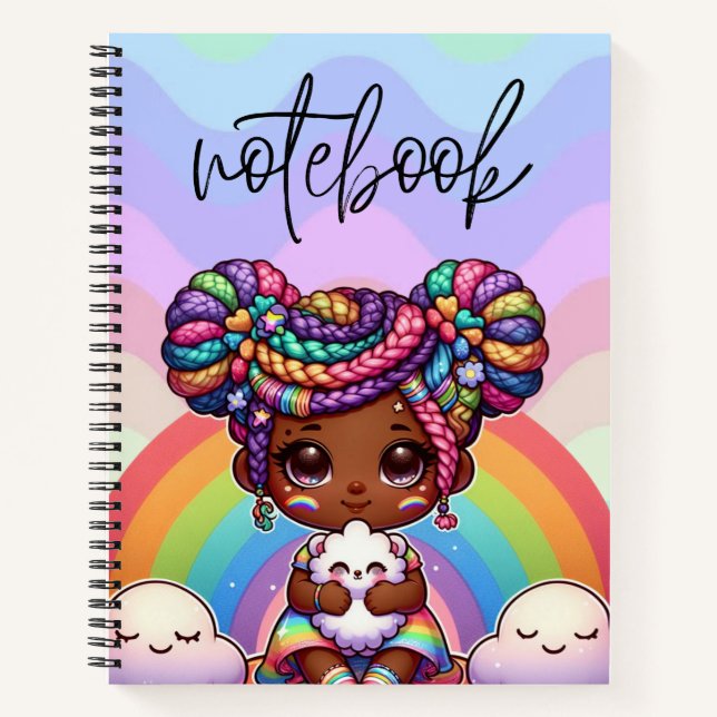 Carnet Adorable fille Chibi avec tresses arc-en-ciel (Devant)
