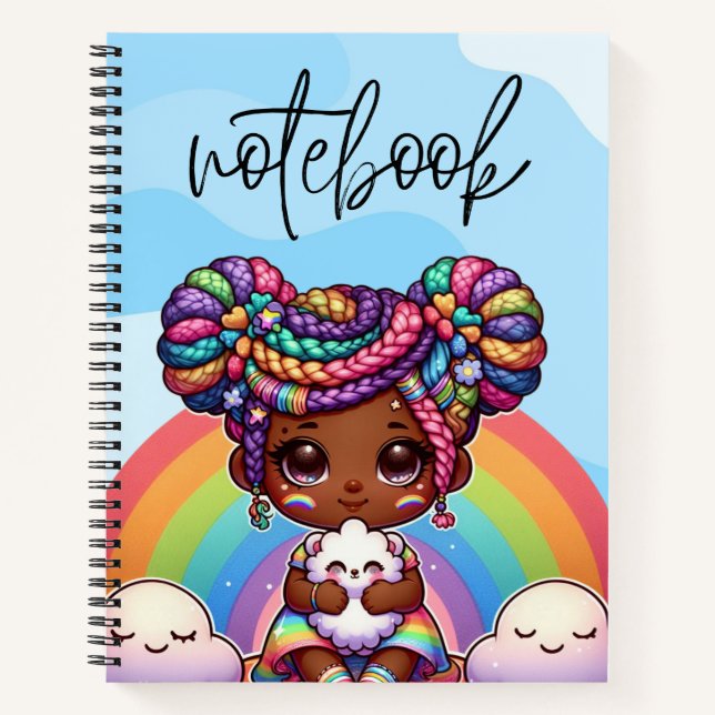 Carnet Adorable fille Chibi avec tresses arc-en-ciel (Devant)