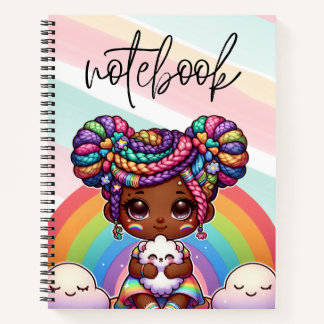 Carnet Adorable fille Chibi avec tresses arc-en-ciel