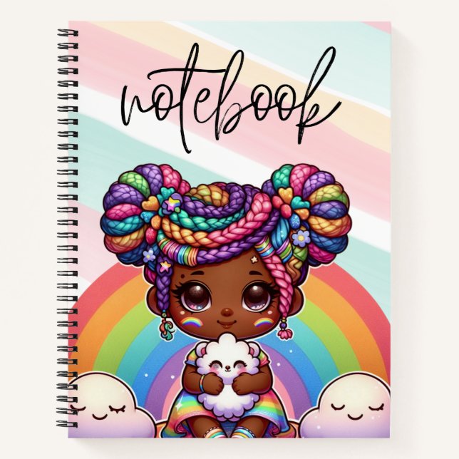 Carnet Adorable fille Chibi avec tresses arc-en-ciel (Devant)