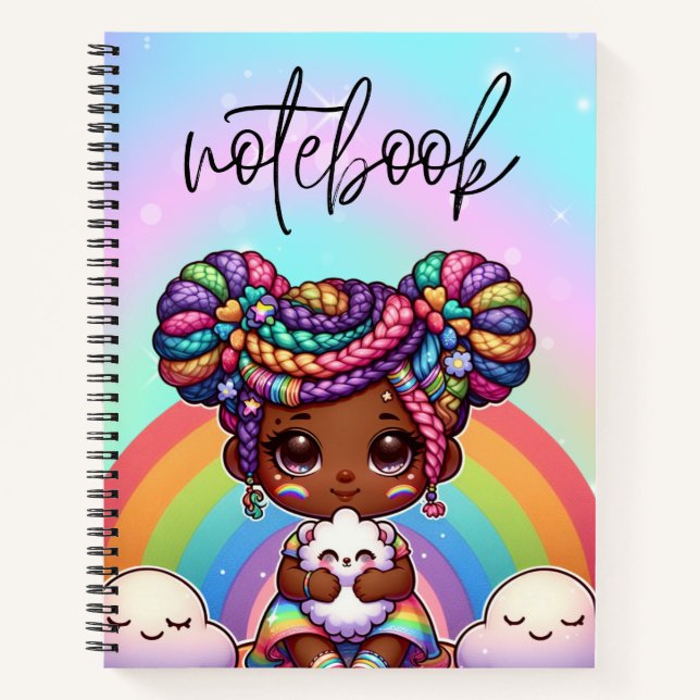 Carnet Adorable fille Chibi avec tresses arc-en-ciel (Devant)