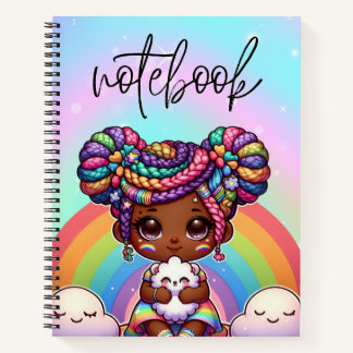 Carnet Adorable fille Chibi avec tresses arc-en-ciel