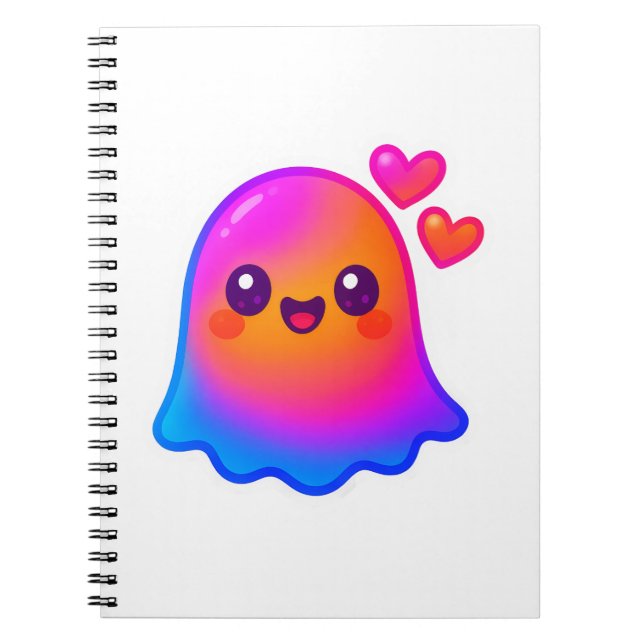 Carnet Adorable Neon Kawaii Ghost avec Gradient et (Devant)