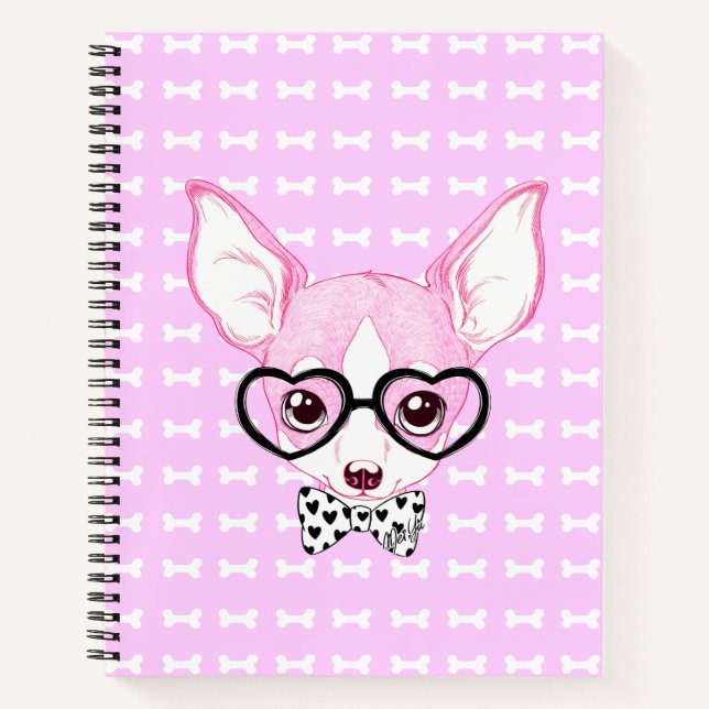 Carnet Adorable Nerdy Puppy Pink Notebook par Mei Yu (Devant)
