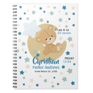 Carnet Adorable Teddy Bear Baby Boy Stats de naissance