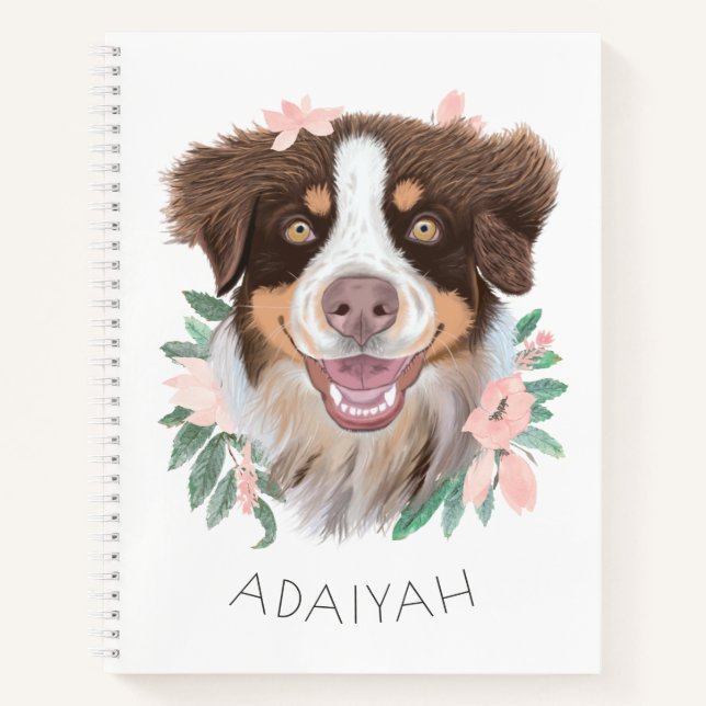 Carnet Adorable Tri Rouge Aussie avec Fleurs Personnalisé (Devant)