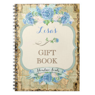 Carnet Adventure Await Vintage World Map Blue Hydrangeas
