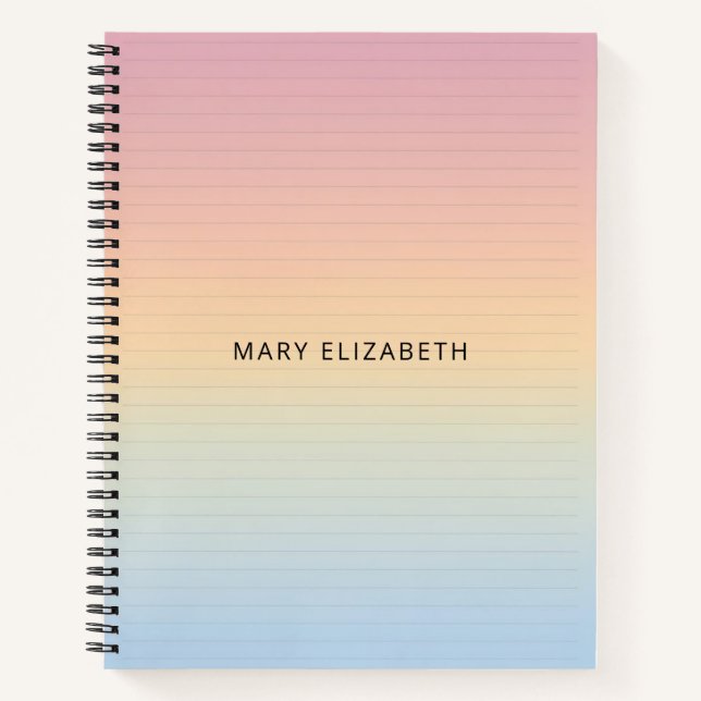 Carnet Aesthetic Pastel Ombre Lines Personalized Notebook (Devant)