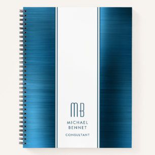 Carnet Affaires en métal brossé bleu marine monogrammé