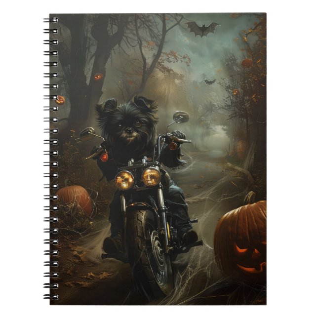 Carnet Affenpinscher à moto Halloween effrayant (Devant)