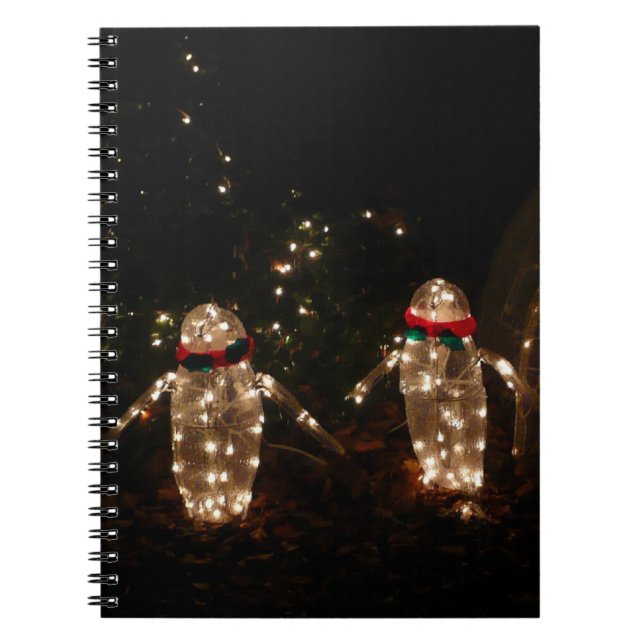 Carnet Affichage de lumières de vacances des pingouins (Devant)