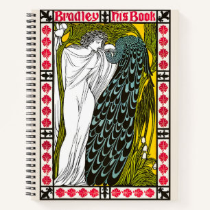 Carnet Affiche Art nouveau femme et paon antique