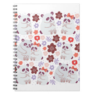 Carnet affiche carré avec de mignons couples de pandas en