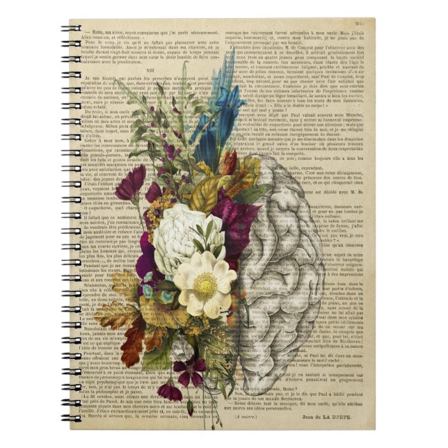 Carnet affiche d'anatomie du cerveau floral médical (Devant)