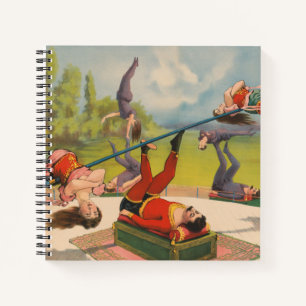 Carnet Affiche de cirque montrant des actes acrobatiques,