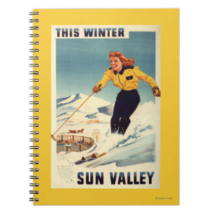 Carnet affiche de sourire et de ski de femme