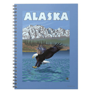 Carnet Affiche de Vintage voyage d'AlaskaBald Eagle