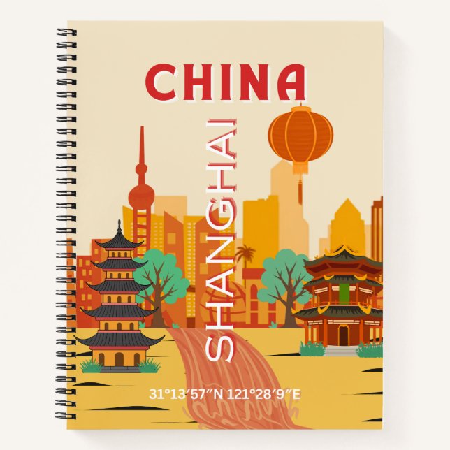 Carnet Affiche Rétro de Voyage à Shanghai Chine (Devant)