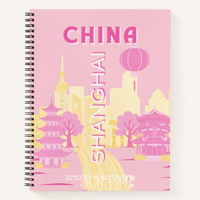 Carnet Affiche rose de voyage à Shanghai Chine (Devant)