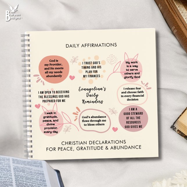 Carnet Affirmations bibliques quotidiennes Rappels Prière (DAILY AFFIRMATIONS Christian inspirational quotes with customizable name. Great gifts for Christians)