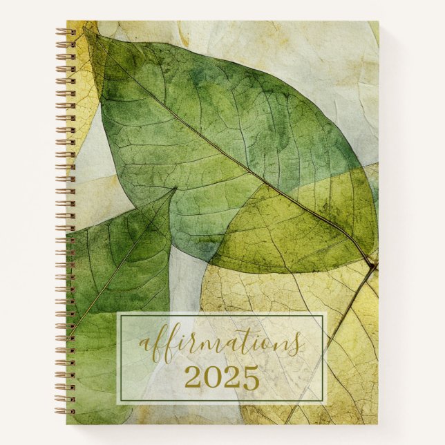 Carnet Affirmations Elegant Gold Green Feuilles 2025 (Devant)